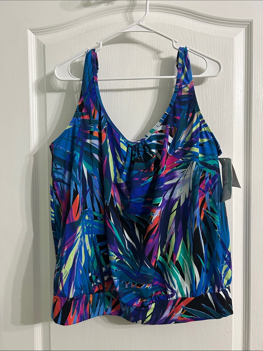 Swim Solutions Blue Multicolor Tropical Tankini Top